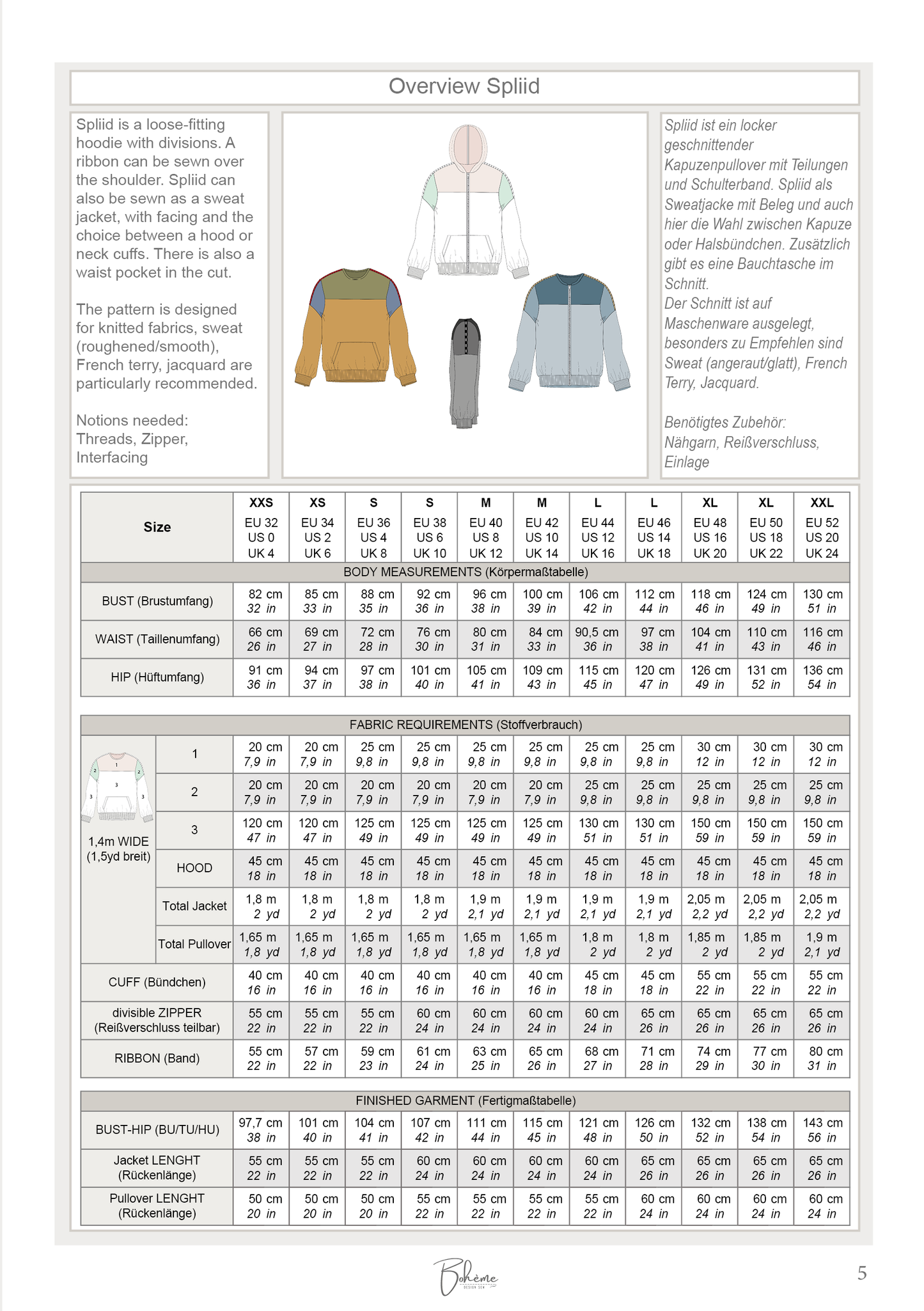 Zip-Sweater | Spliid W1326 | Woman XXS - XXL | Digital Sewing Pattern | PDF | Projector | Bohème