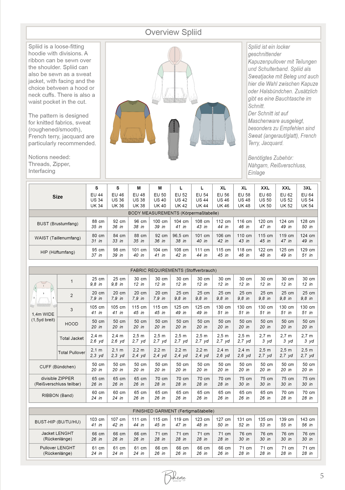 Zip-Sweater | Spliid M1326 | Man S - 3XL | Digital Sewing Pattern | PDF | Projector | Bohème