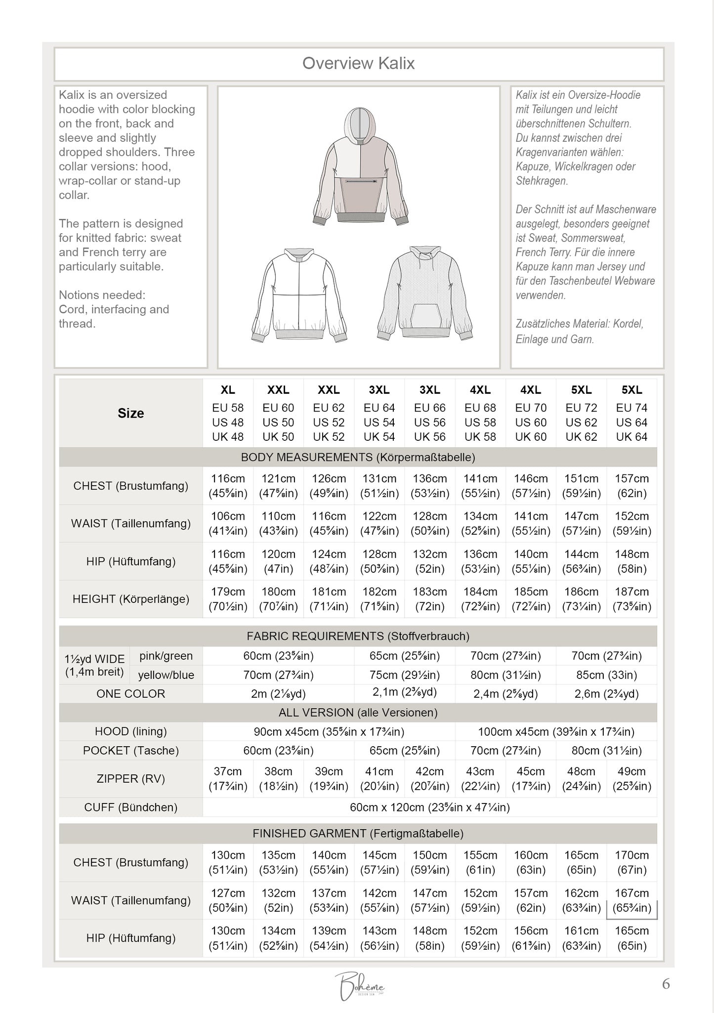 Hoodie | Kalix M2409 | Man XL - 5XL | Digital Sewing Pattern | PDF | Projector | Bohème | Pullover | Sweater | Color Blocking