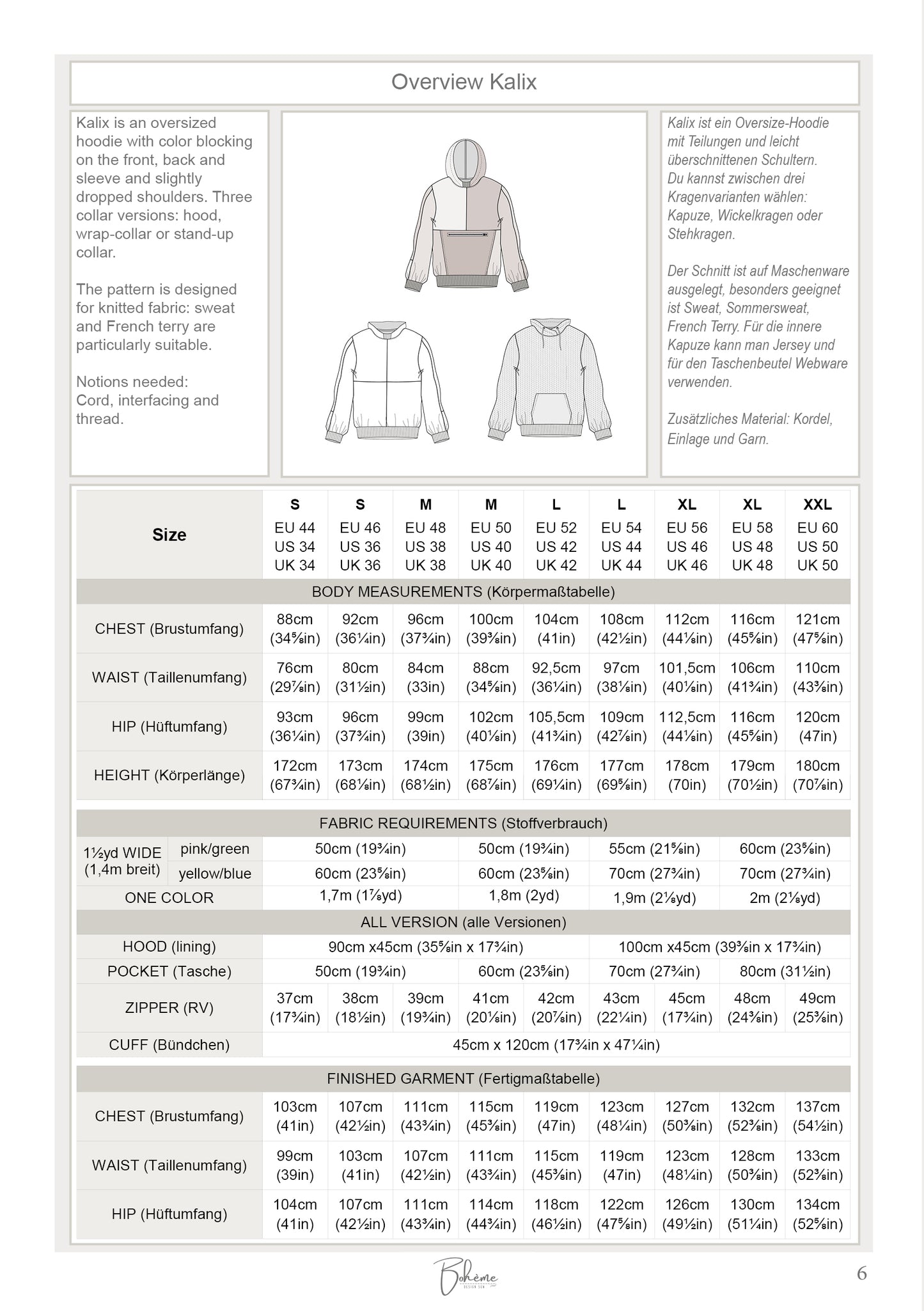 Hoodie | Kalix M1409 | Man S - XXL | Digital Sewing Pattern | PDF | Projector | Bohème | Pullover | Sweater | Color Blocking