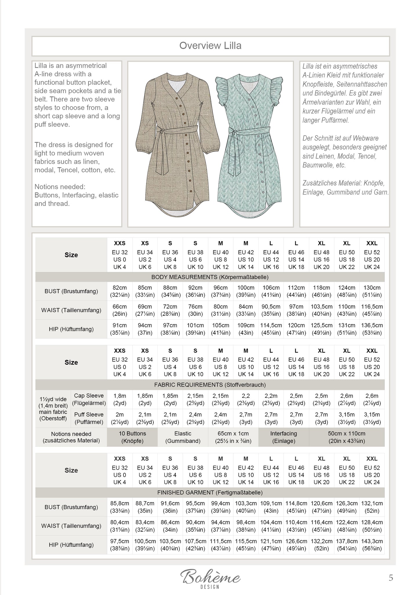 A-Line Dress | Lilla W1216 | Woman XXS - XXL | Digital Sewing Pattern | PDF | A4/A0, Letter/36x48in, Projector | Summer Button
